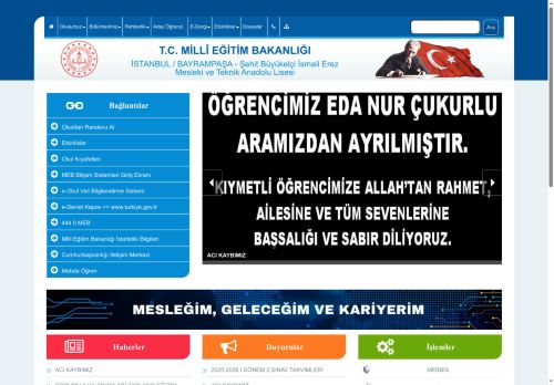 İSTANBUL / BAYRAMPAŞA - Şehit Büyükelçi İsmail Erez Mesleki ve Teknik Anadolu Lisesi