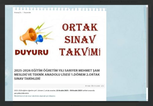 İSTANBUL / SARIYER - Sarıyer Mehmet Şam Mesleki ve Teknik Anadolu Lisesi