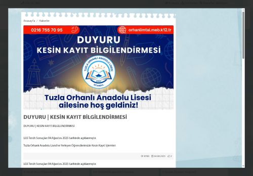 İSTANBUL / TUZLA - Tuzla Orhanlı Çok Programlı Anadolu Lisesi