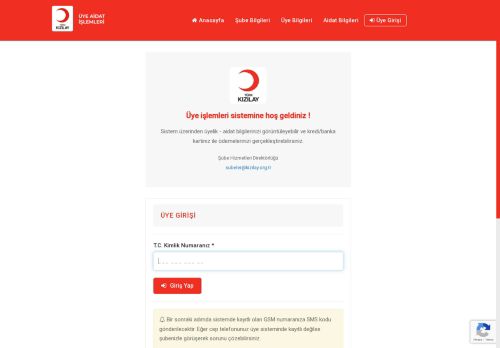 Giriş | KIZILAY ÜYE AİDAT İŞLEMLERİ