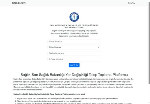 SAĞLIK-SEN SAĞLIK BAKANLIĞI YER DEĞİŞİKLİĞİ TALEP TOPLAMA PLATFORMU