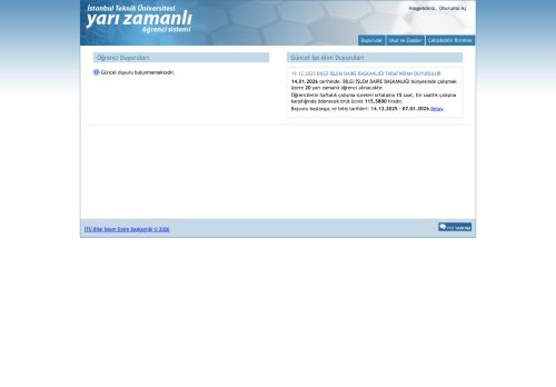 Yarı Zamanlı Öğrenci Sistemi