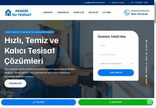 Pendik Su Tesisat | Kameralı Kırmadan Tespit, 7/24 Servis ve Garantili Çözümler - Anasayfa