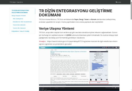 TR Dizin Yardım - TR DİZİN ENTEGRASYONU GELİŞTİRME DOKÜMANI