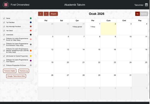 Takvim | Fırat Üniversitesi Akademik Takvim