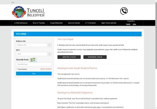 Tunceli Belediye Başkanlığı e-Belediye Hizmetleri