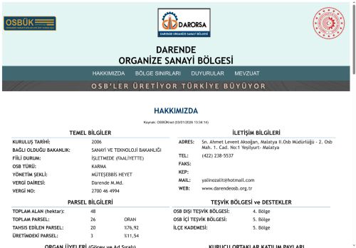 DARENDE OSB Web Sayfası
