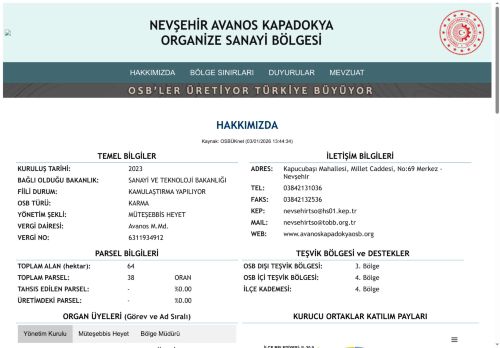 NEVŞEHİR AVANOS KAPADOKYA OSB Web Sayfası