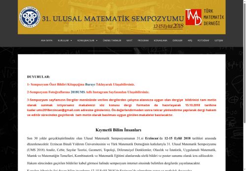 XXXI. Ulusal Matematik Sempozyumu – Erzincan Binali Yıldırım Üniversitesi