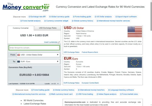 Currency converter and latest foreign exchange rate information