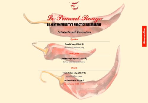 Le Piment Rouge Restaurant's Menu Page
