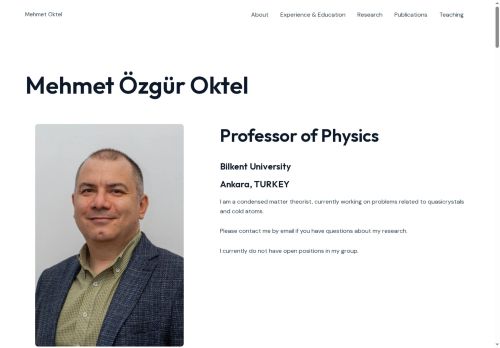 Mehmet Özgür Oktel – Bilkent Physics Condensed Matter Theory