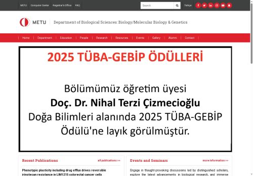 Department of Biological Sciences: Biology/Molecular Biology & Genetics | METU