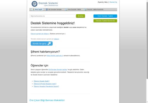 Uşak Üniversitesi Destek Sistemi