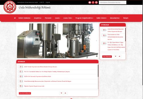 Gıda Mühendisliği Bölümü - Mühendislik ve Doğa Bilimleri Fakültesi