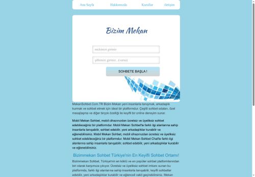 Bizim Mekan Sohbet Odaları Bizimmekan Chat Yap