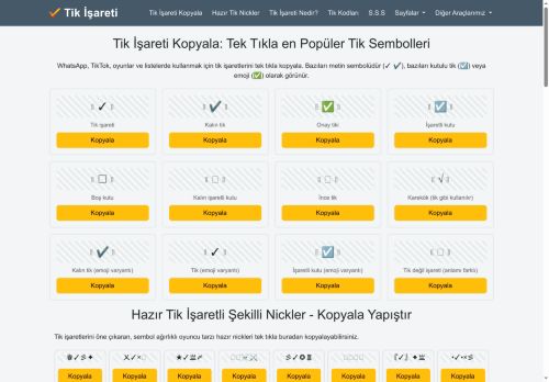 Tik İşareti ✔ Kopyala | ✅ Onay ve Tik Emojileri & Sembolleri