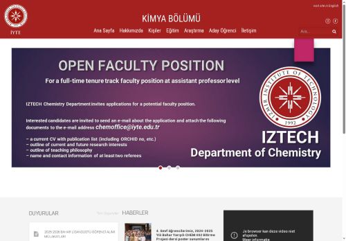 Kimya Bölümü – İzmir Yüksek Teknoloji Enstitüsü