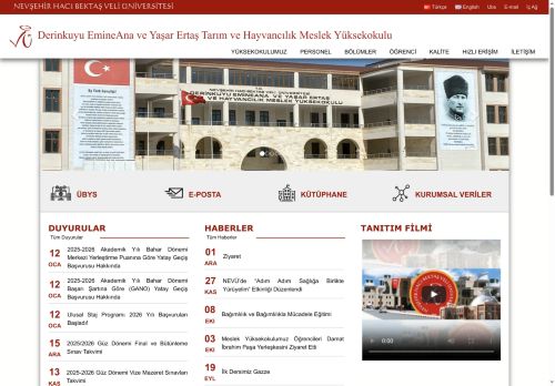 Derinkuyu EmineAna ve Yaşar Ertaş Tarım ve Hayvancılık Meslek Yüksekokulu | NEVŞEHİR HACI BEKTAŞ VELİ ÜNİVERSİTESİ