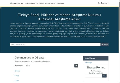 Türkiye Enerji, Nükleer ve Maden Araştırma Kurumu Kurumsal Araştırma ArşiviHome