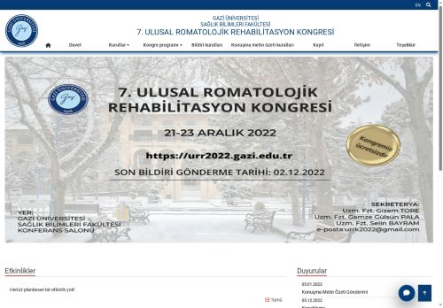 7. Ulusal Romatolojik Rehabilitasyon Kongresi | Sağlık Bilimleri Fakültesi | Gazi Üniversitesi | Gazili Olmak Ayrıcalıktır