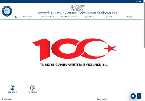 Cumhuriyetin 100. Yılı Anısına Yoğun Madde Fiziği Çalıştayı | Fizik Bölümü | Fen Fakültesi | Gazi Üniversitesi | Gazili Olmak Ayrıcalıktır