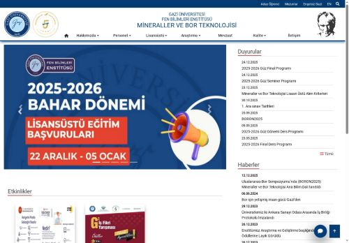 Mineraller Ve Bor Teknolojisi | Fen Bilimleri Enstitüsü | Gazi Üniversitesi | Gazili Olmak Ayrıcalıktır