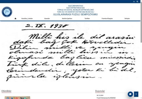Uluslararası Fuzuli Sempozyumu | Türk Dili Ve Edebiyatı Eğitimi Ana Bilim Dalı | Türkçe Ve Sosyal Bilimler Eğitimi Bölümü | Gazi Eğitim Fakültesi | Gazi Üniversitesi | Gazili Olmak Ayrıcalıktır