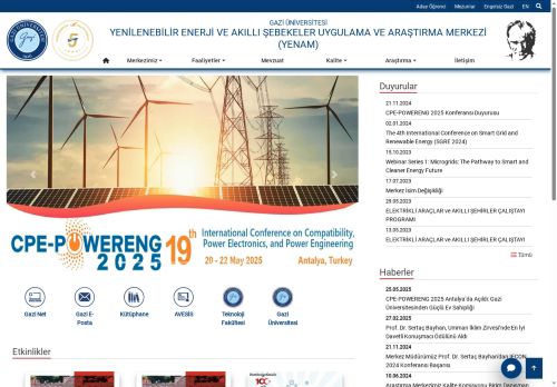 YENİLENEBİLİR ENERJİ VE AKILLI ŞEBEKELER UYGULAMA VE ARAŞTIRMA MERKEZİ (YENAM) | Gazi Üniversitesi | Gazili Olmak Ayrıcalıktır