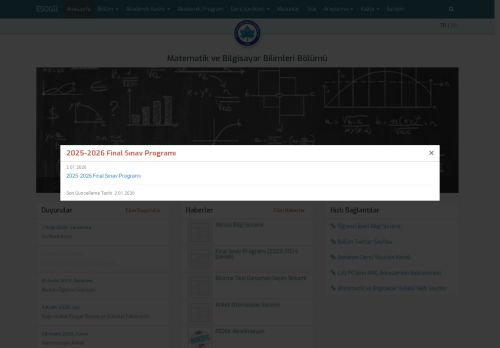 Matematik ve Bilgisayar Bilimleri Bölümü | Eskişehir Osmangazi Üniversitesi - Anasayfa