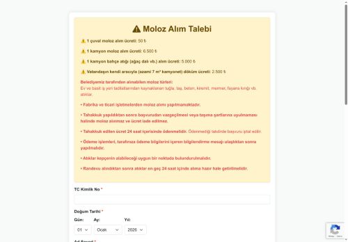 Çayırova Belediyesi Moloz Alım Talebi