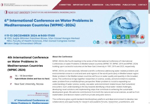 NEAR EAST UNIVERSITY – 4th International Conference of Water Problems in Mediterranean Countries – WPMC 2024