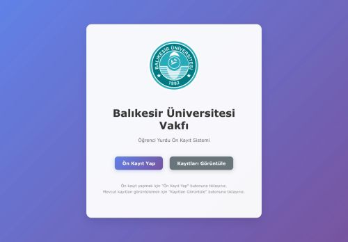 Öğrenci Yurdu Kayıt Formu - Balıkesir Üniversitesi Vakfı