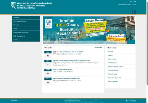 Anasayfa | Recep Tayyip Erdoğan Üniversitesi BAP Koordinatörlüğü