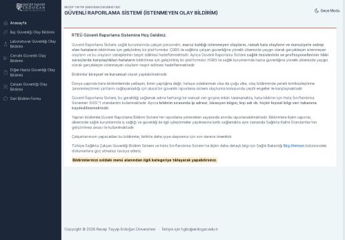 RTEÜ Güvenli Raporlama Sistemi (İstenmeyen Olay Bildirim) - Anasayfa