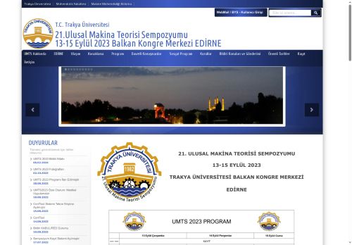 Sempozyum Programı | 21.Ulusal Makina Teorisi Sempozyumu 13-15 Eylül 2023 Balkan Kongre Merkezi EDİRNE | T.C. Trakya Üniversitesi