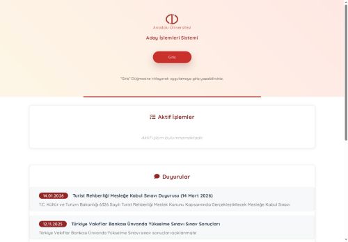 Aday İşlemleri Sistemi | Anadolu Üniversitesi
