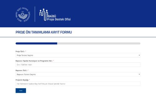 Proje Destek Ofisi – Başvuru Ekranı