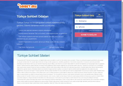 Türkçe Sohbet Odaları, Turk Chat Siteleri
