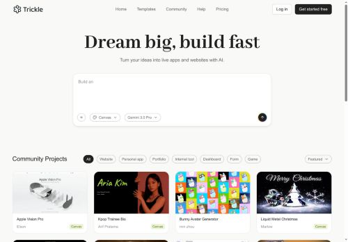 Trickle | Turn your ideas into live apps and websites with AI
