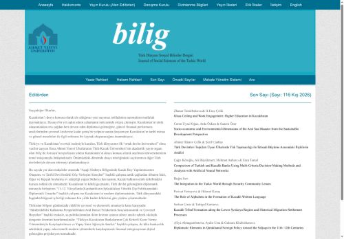 bilig Türk Dünyası Sosyal Bilimler Dergisi