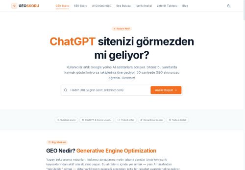 Siteniz ChatGPT'de Görünüyor mu? | Ücretsiz GEO Analizi