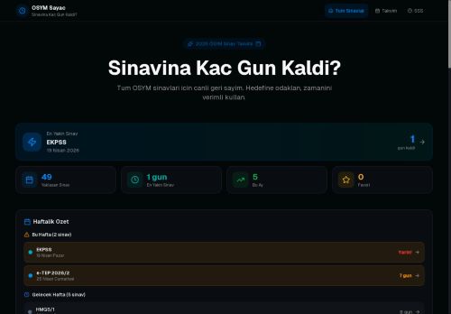 YKS, KPSS, ALES, DGS - ÖSYM Sınav Sayacı | Sınavına Kaç Gün Kaldı?