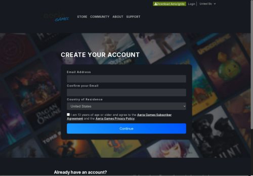 Aeria Games — Login & Sign Up