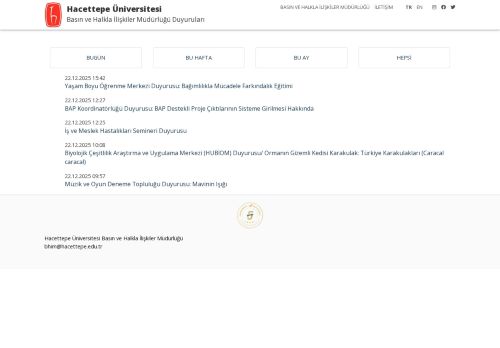 Hacettepe Üniversitesi Basın ve Halkla İlişkiler Müdürlüğü Duyuruları