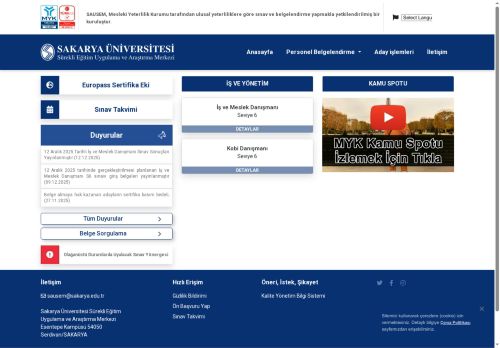 SAÜSEM Personel Belgelendirme Kurumsal Web Sitesi | SAÜPER