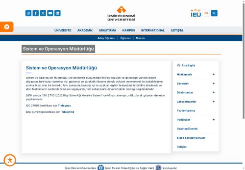 Sistem ve Operasyon Müdürlüğü | İzmir Ekonomi Üniversitesi