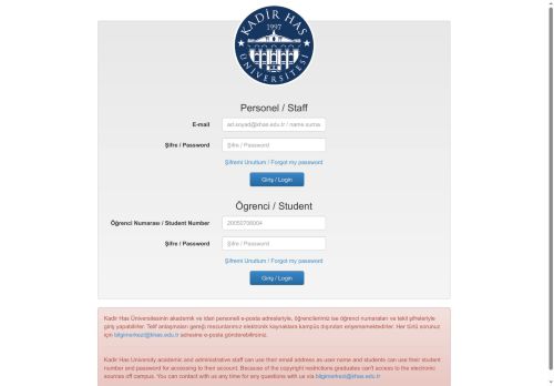 Kadir Has Universitesi Bilgi Merkezi - Veritabanları GiriÅ Ekranı