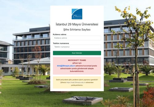 Şifre Sıfırlama Sayfası - İstanbul 29 Mayıs Üniversitesi