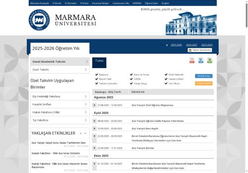 Marmara Üniversitesi Akademik Takvimi